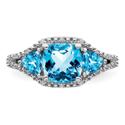 14K White Gold 1/15 ct tw Swiss Blue Topaz & Diamond Cushion 3-Stone Ring – view 5