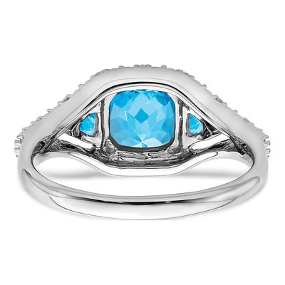 14K White Gold 1/15 ct tw Swiss Blue Topaz & Diamond Cushion 3-Stone Ring – view 6
