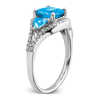 14K White Gold 1/15 ct tw Swiss Blue Topaz & Diamond Cushion 3-Stone Ring – view 7