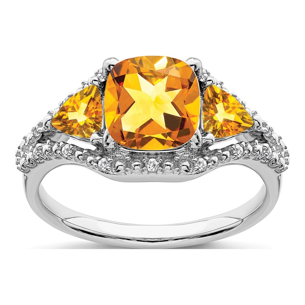 14K White Gold 1/15 ct tw Citrine & Diamond 3-Stone Ring