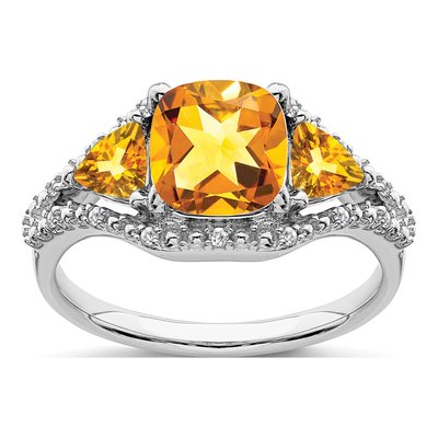14K White Gold 1/15 ct tw Citrine & Diamond 3-Stone Ring