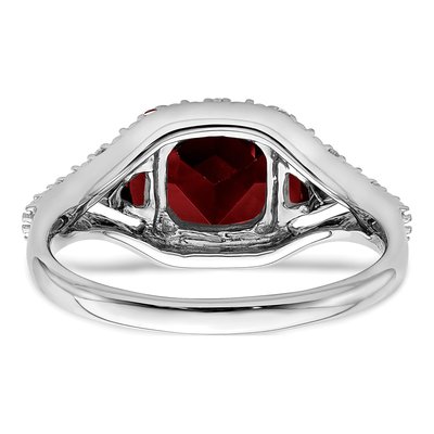14K White Gold 1/15 ct tw Garnet & Diamond Cushion 3-Stone Ring – view 6