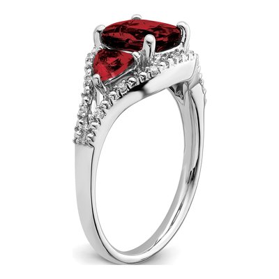 14K White Gold 1/15 ct tw Garnet & Diamond Cushion 3-Stone Ring – view 7