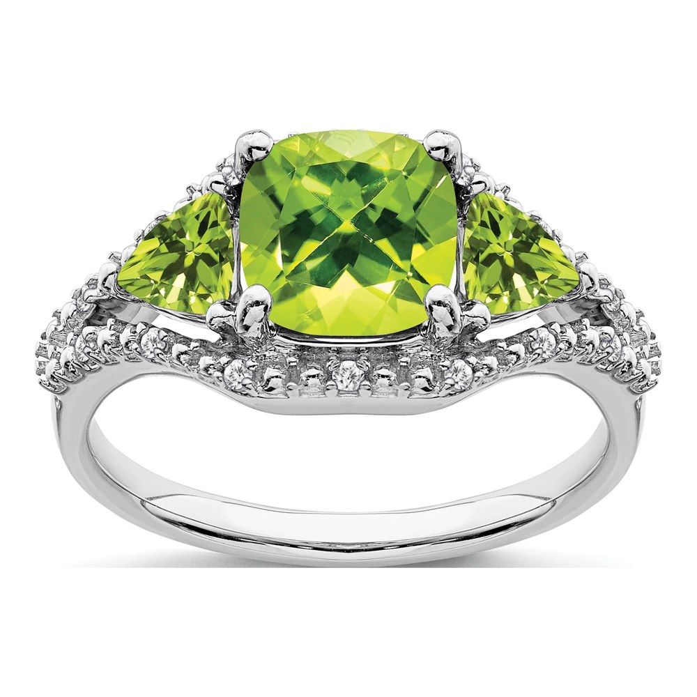 10K White Gold Peridot & Diamond 3-Stone Ring