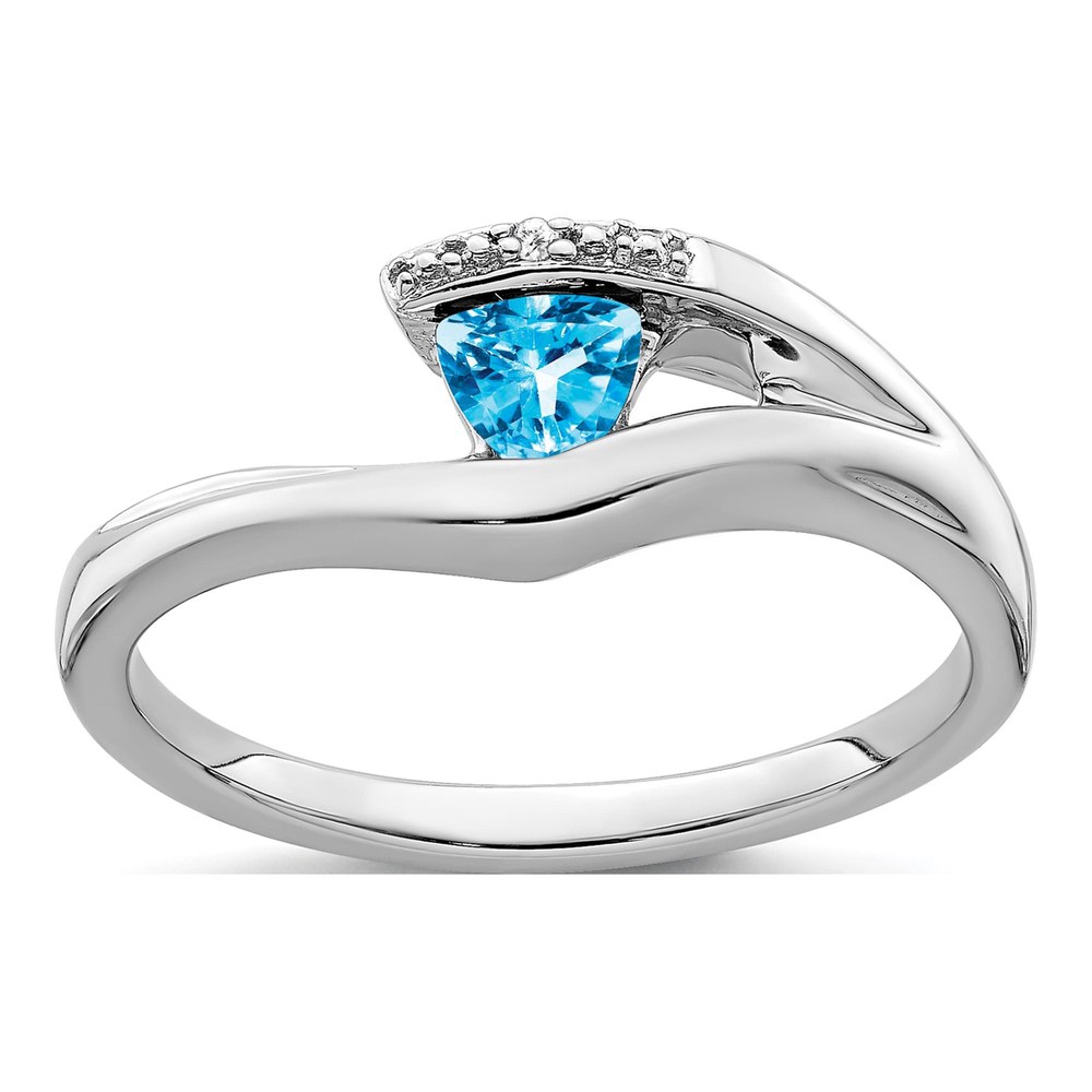 14K White Gold Trillion Blue Topaz & Diamond Ring
