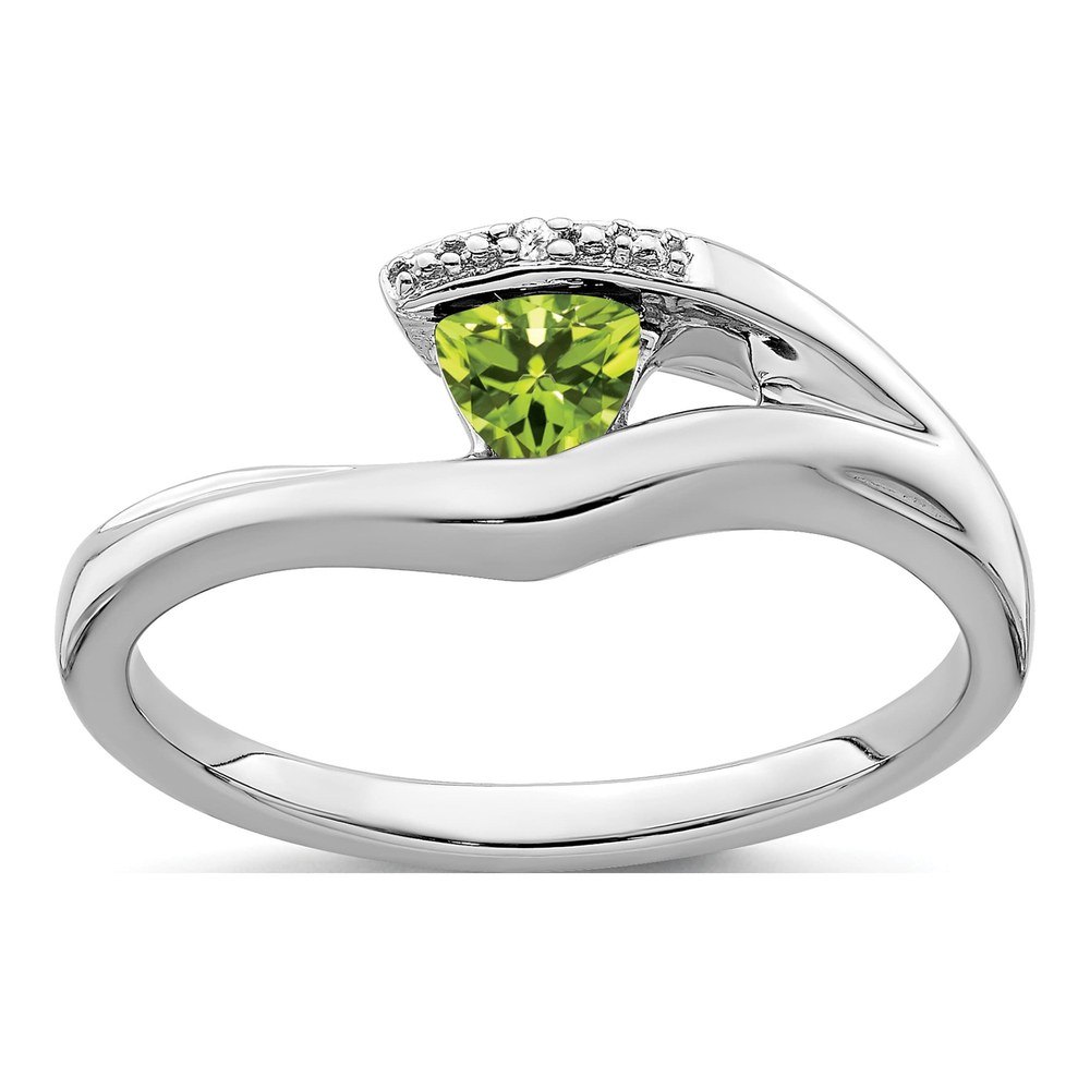 10K White Gold Peridot & Diamond Trillion Ring