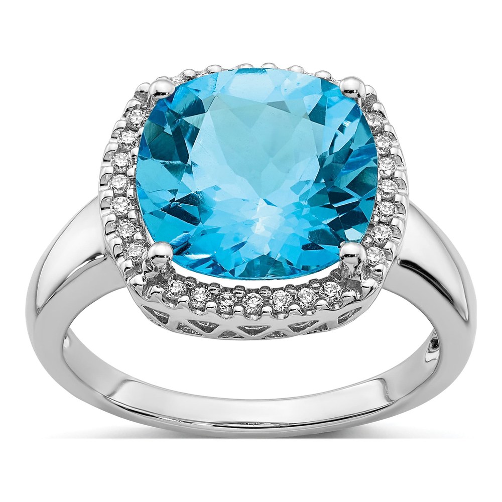 14K White Gold 1/8 ct tw Swiss Blue Topaz & Diamond Ring