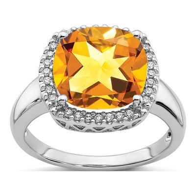 14K White Gold 1/8 ct tw Citrine & Diamond Ring