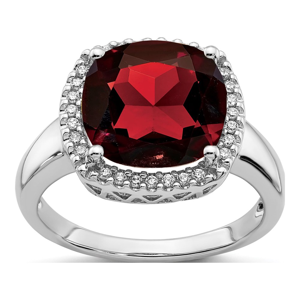 14K White Gold 1/8 ct tw Garnet & Diamond Ring
