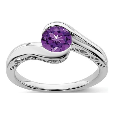14K White Gold Amethyst Bypass Ring