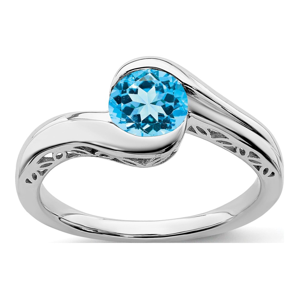 14K White Gold Swiss Blue Topaz Bypass Ring