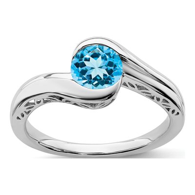 14K White Gold Swiss Blue Topaz Bypass Ring