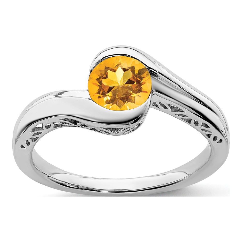 14K White Gold Citrine Round Bypass Ring