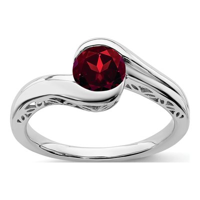 10K White Gold Garnet Round Bypass Ring