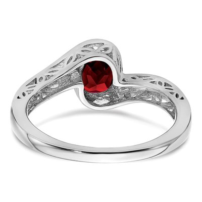 14K White Gold Garnet Round Bypass Ring – view 7