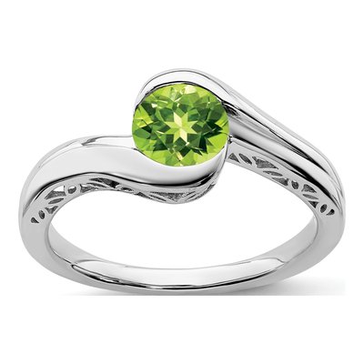 10K White Gold Peridot Round Bypass Ring