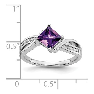 14K White Gold 1/8 ct tw Amethyst & Diamond Square Ring – view 4