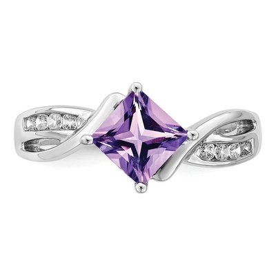 14K White Gold 1/8 ct tw Amethyst & Diamond Square Ring – view 6