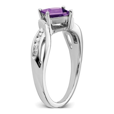 14K White Gold 1/8 ct tw Amethyst & Diamond Square Ring – view 8