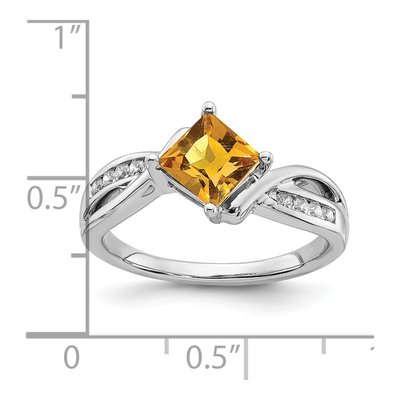 14K White Gold 1/8 ct tw Citrine & Diamond Square Ring – view 3