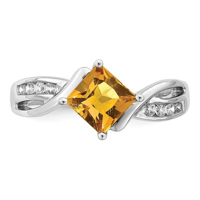 14K White Gold 1/8 ct tw Citrine & Diamond Square Ring – view 5