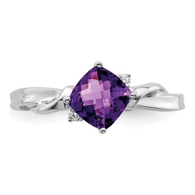 14K White Gold Amethyst & Diamond Cushion Ring – view 6
