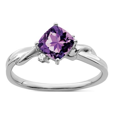 14K White Gold Amethyst & Diamond Cushion Ring