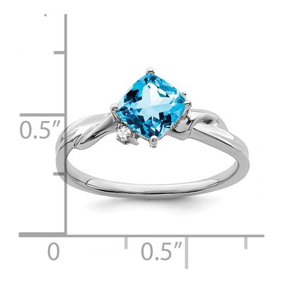 14K White Gold Swiss Blue Topaz & Diamond Cushion Ring – view 4