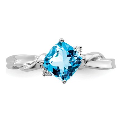 14K White Gold Swiss Blue Topaz & Diamond Cushion Ring – view 6