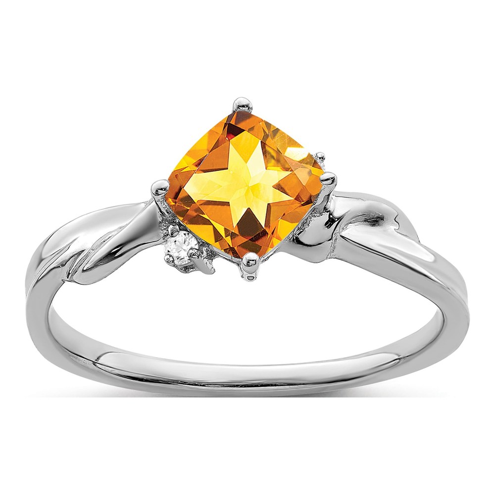 14K White Gold Citrine & Diamond Cushion Ring