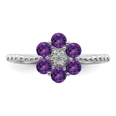 14K White Gold Amethyst & Diamond Floral Ring – view 5