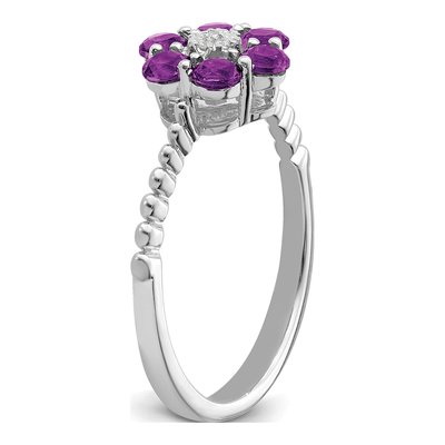 14K White Gold Amethyst & Diamond Floral Ring – view 7