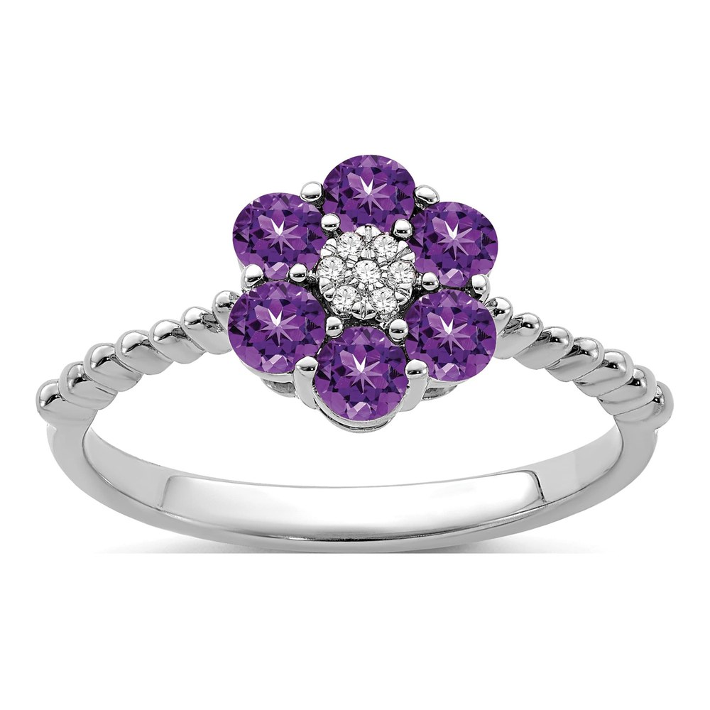14K White Gold Amethyst & Diamond Floral Ring