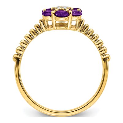 14K Yellow Gold Amethyst & Diamond Floral Ring – view 3
