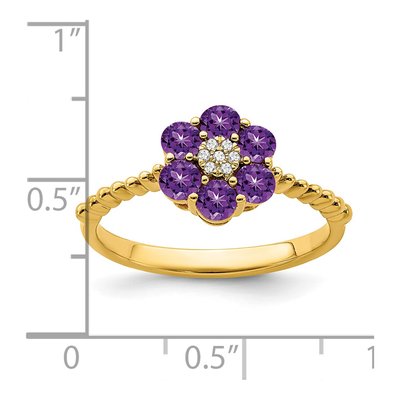 14K Yellow Gold Amethyst & Diamond Floral Ring – view 4