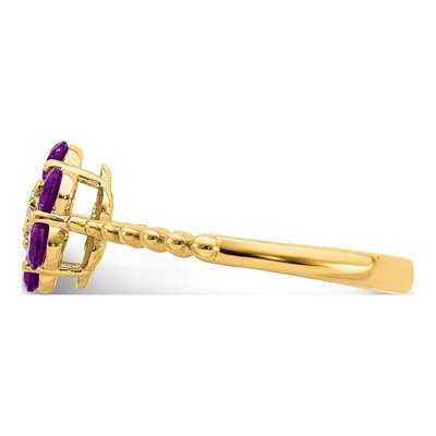 14K Yellow Gold Amethyst & Diamond Floral Ring – view 5