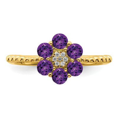 14K Yellow Gold Amethyst & Diamond Floral Ring – view 6