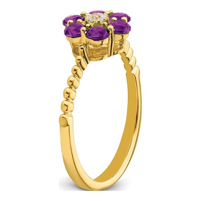 14K Yellow Gold Amethyst & Diamond Floral Ring – view 8
