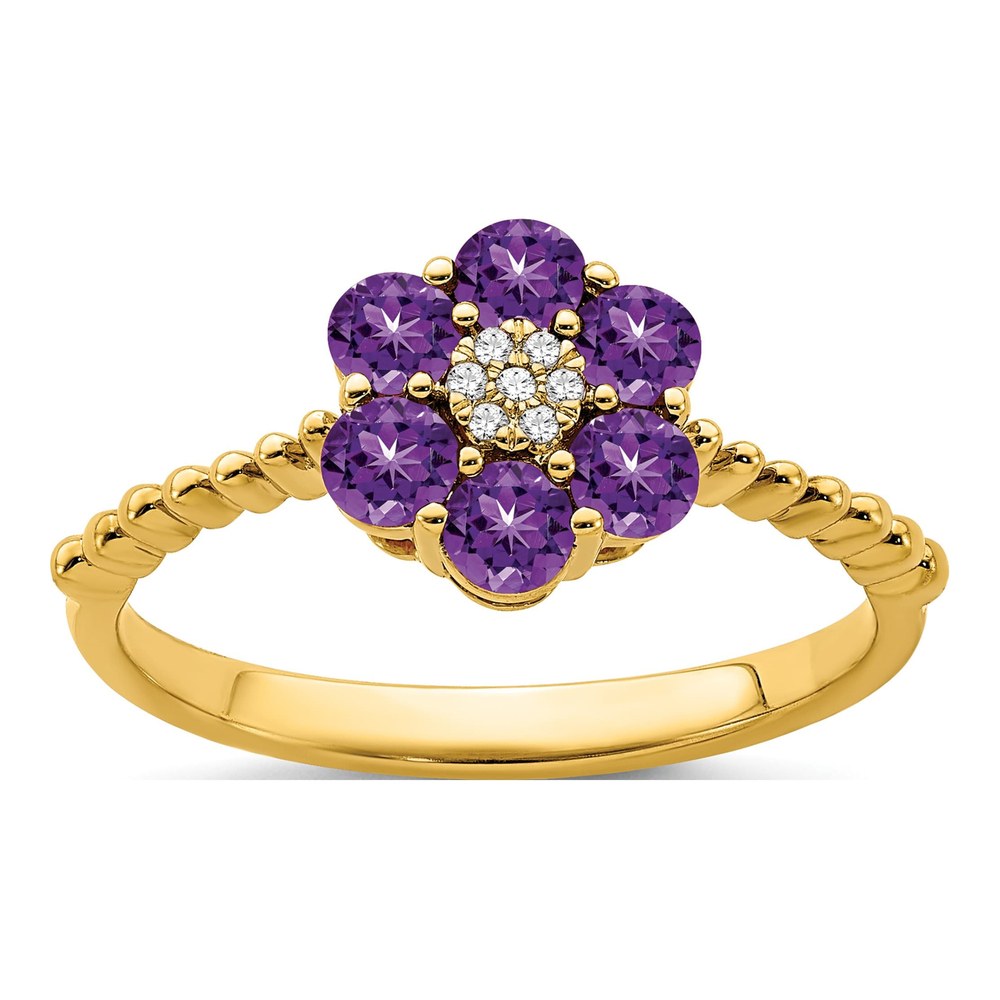 14K Yellow Gold Amethyst & Diamond Floral Ring