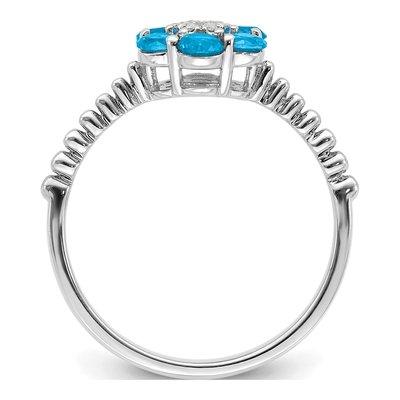14K White Gold Swiss Blue Topaz & Diamond Floral Ring – view 3