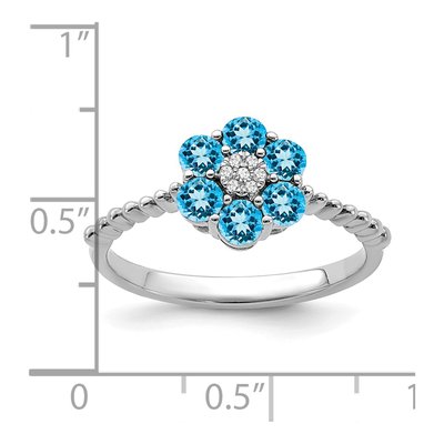 14K White Gold Swiss Blue Topaz & Diamond Floral Ring – view 4