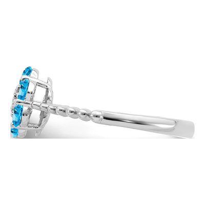 14K White Gold Swiss Blue Topaz & Diamond Floral Ring – view 5