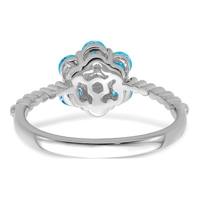 14K White Gold Swiss Blue Topaz & Diamond Floral Ring – view 7