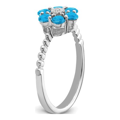 14K White Gold Swiss Blue Topaz & Diamond Floral Ring – view 8