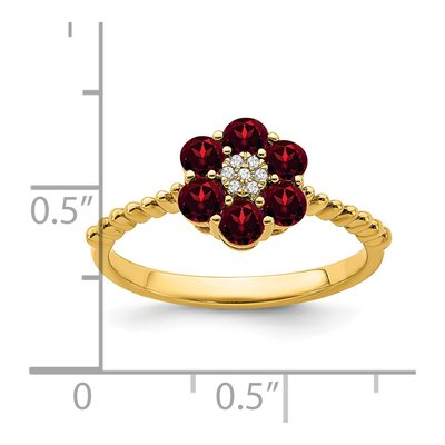 14K Yellow Gold Garnet & Diamond Floral Ring – view 4
