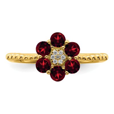 14K Yellow Gold Garnet & Diamond Floral Ring – view 6