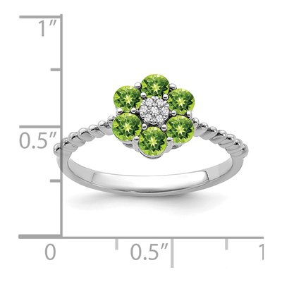 14K White Gold Peridot & Diamond Floral Ring – view 4
