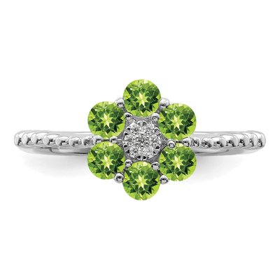 14K White Gold Peridot & Diamond Floral Ring – view 6