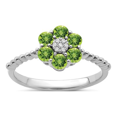 14K White Gold Peridot & Diamond Floral Ring