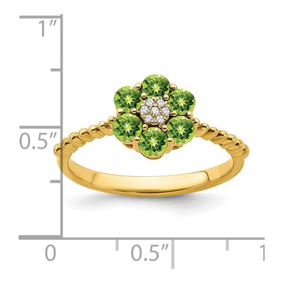 14K Yellow Gold Peridot & Diamond Floral Ring – view 3